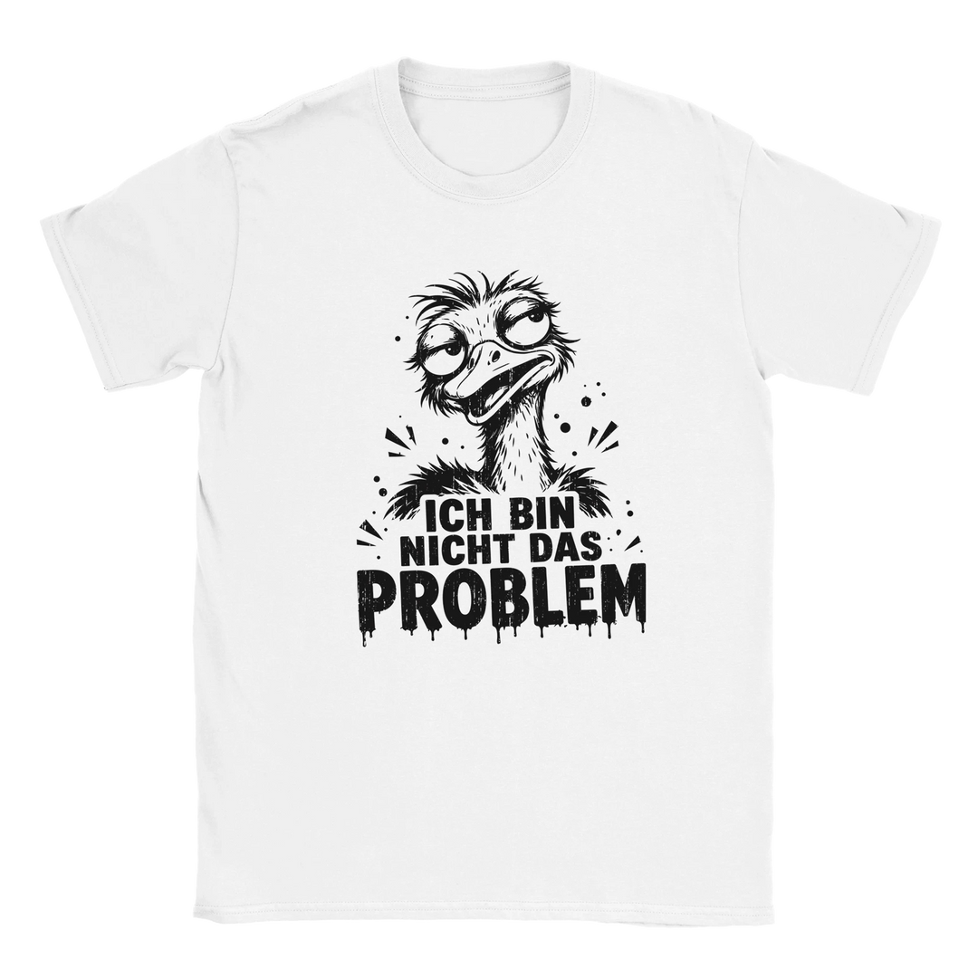 Flatlay des weißen T-Shirts mit Emu-Motiv und Schriftzug &