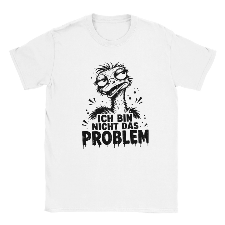 Flatlay des weißen T-Shirts mit Emu-Motiv und Schriftzug &