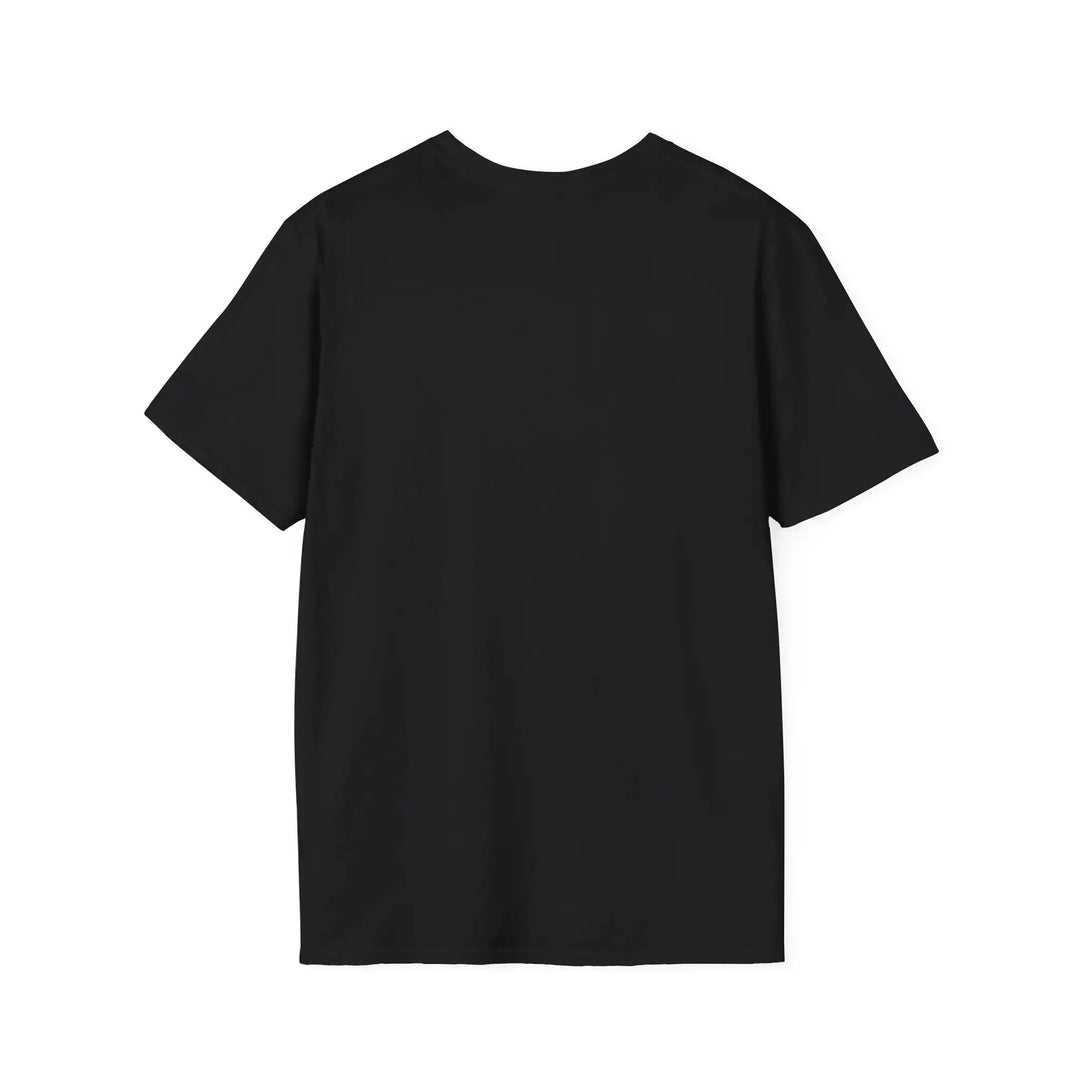 Schwarzes T-Shirt ohne Aufdruck, Rückansicht flach ausgebreitet