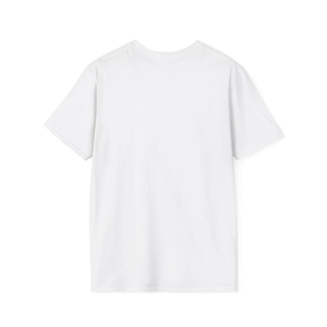 Rückansicht des weißen Drucker-T-Shirts flach ausgebreitet vor weißem Hintergrund, ohne sichtbaren Aufdruck.