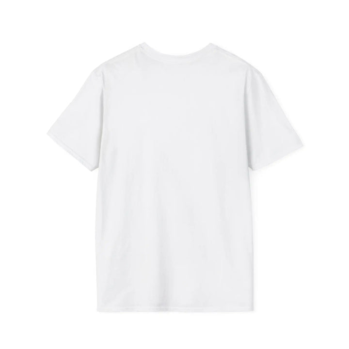 Rückansicht des weißen Drucker-T-Shirts flach ausgebreitet vor weißem Hintergrund, ohne sichtbaren Aufdruck.