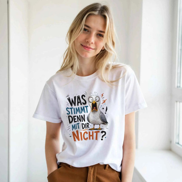 "Was stimmt denn mit dir nicht?" Möwen Shirt – Lustiges Vogel Design, freche Spruch-Möwe, Geschenk mit Humor