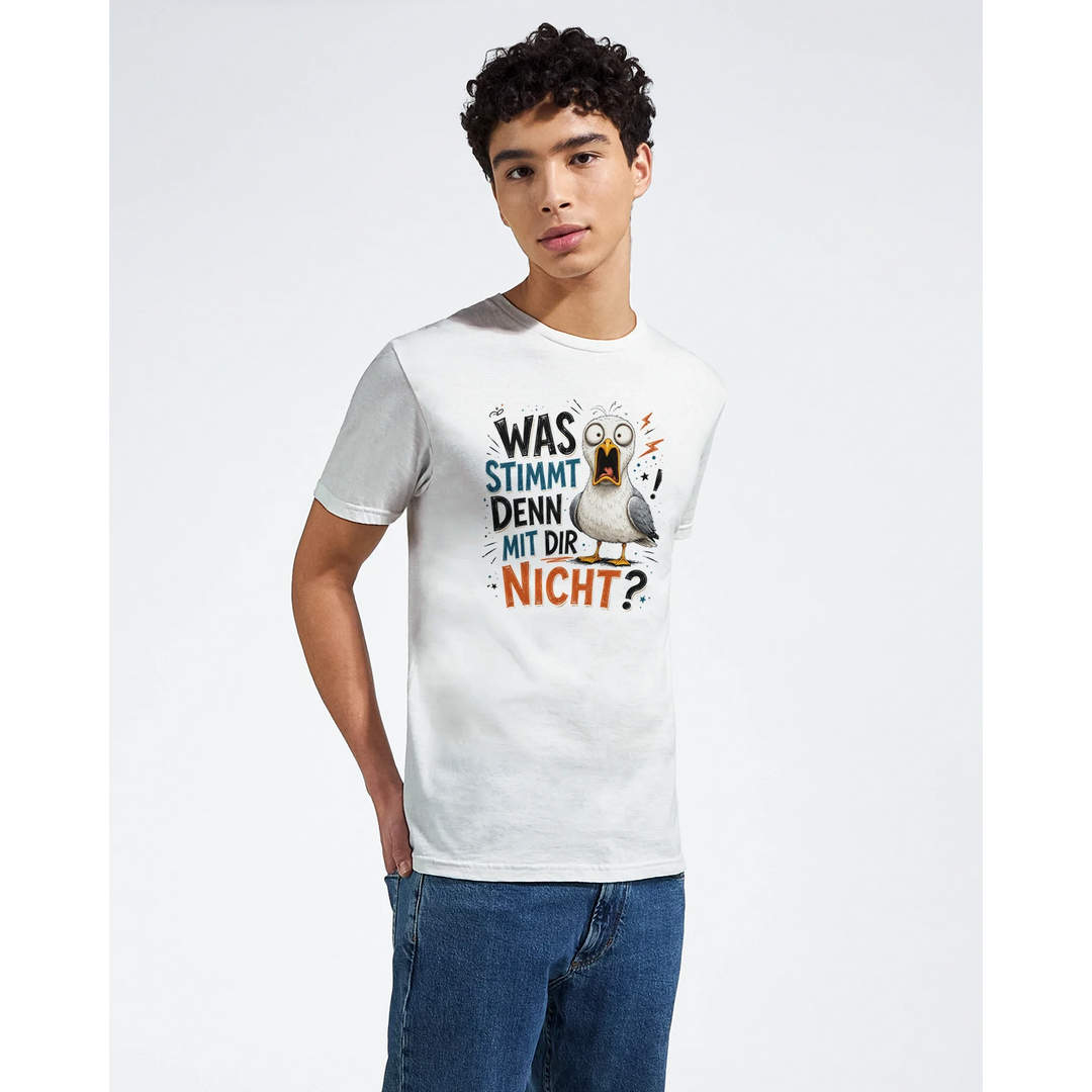 "Was stimmt denn mit dir nicht?" Möwen Shirt – Lustiges Vogel Design, freche Spruch-Möwe, Geschenk mit Humor