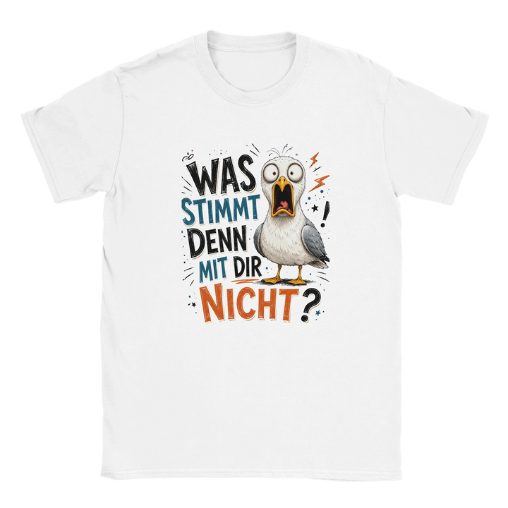 "Was stimmt denn mit dir nicht?" Möwen Shirt – Lustiges Vogel Design, freche Spruch-Möwe, Geschenk mit Humor