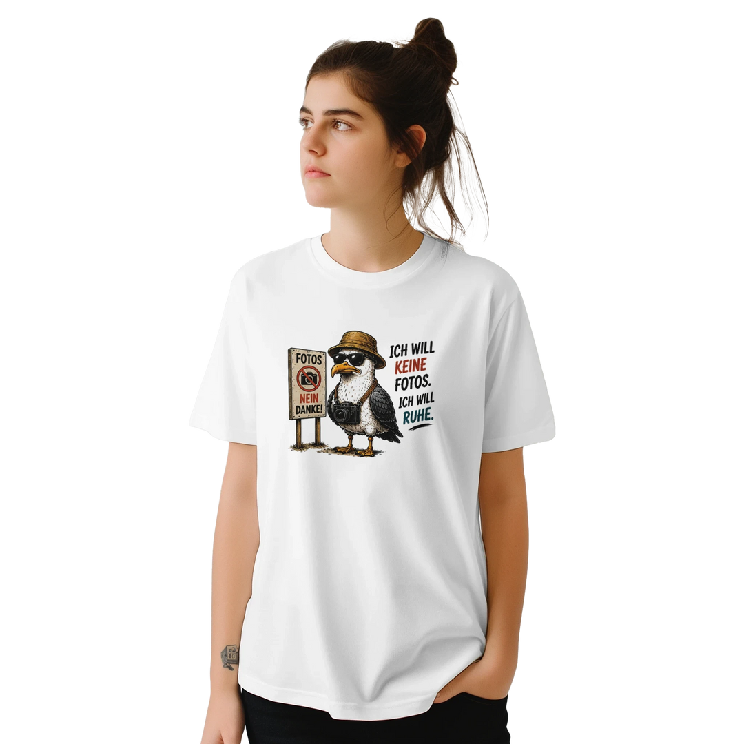Nahaufnahme des Möwen-Shirts mit Spruch &