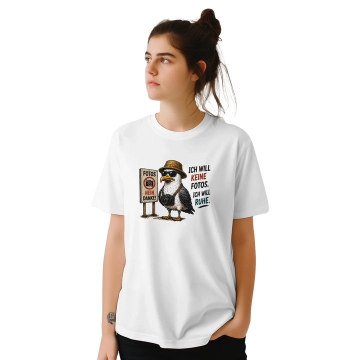 Nahaufnahme des Möwen-Shirts mit Spruch &