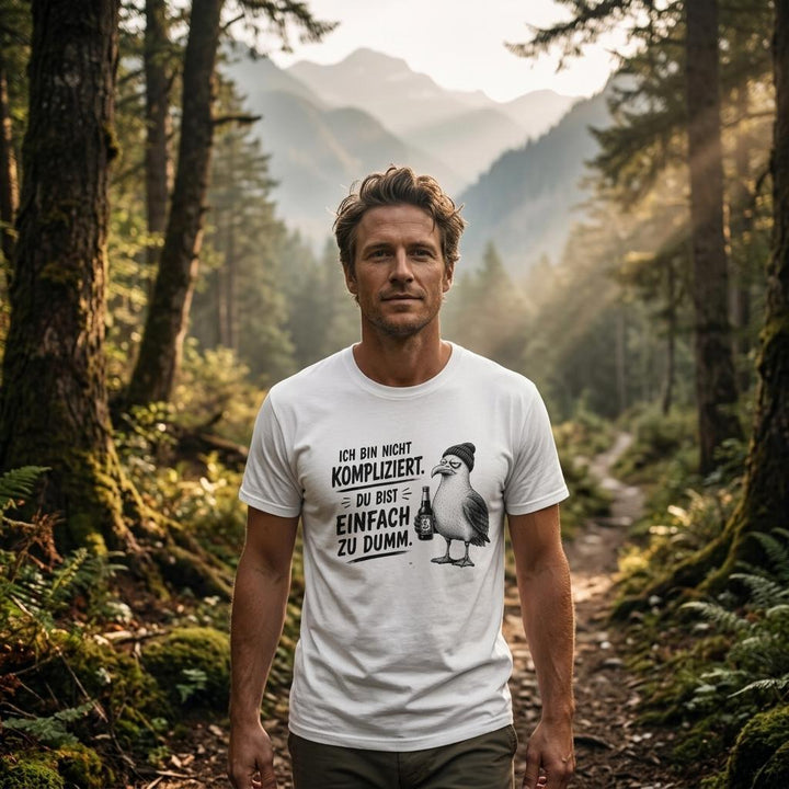 Mann trägt das Möwen-T-Shirt &