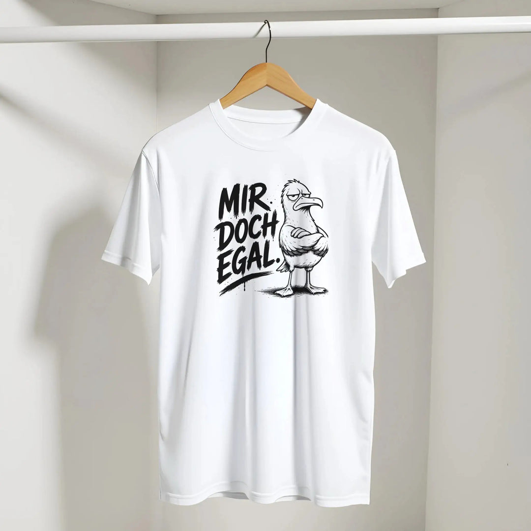 Weißes T-Shirt hängt an Kleiderstange in heller Zimmerecke