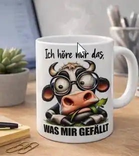 Höre nur was mir gefällt“ Kuh Tasse | Spruchbecher - KlareAnsage