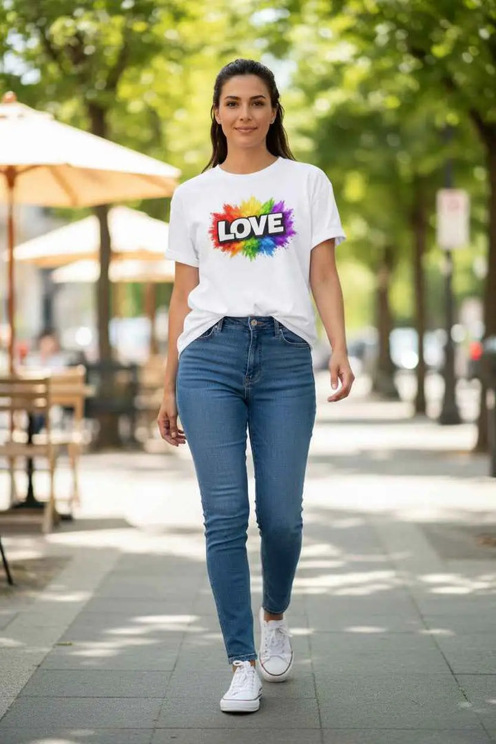 LOVE Pride T-Shirt mit Regenbogen-Print