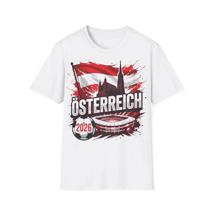 KlareAnsage Österreich Fan T-Shirt in Weiß aus Baumwolle mit Fußball-Stadion-Grafik und 2026-Aufdruck