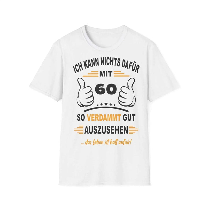 Weißes KlareAnsage T-Shirt zum 60. Geburtstag mit humorvollem schwarzem und gelbem Aufdruck und Daumen-hoch-Motiv.