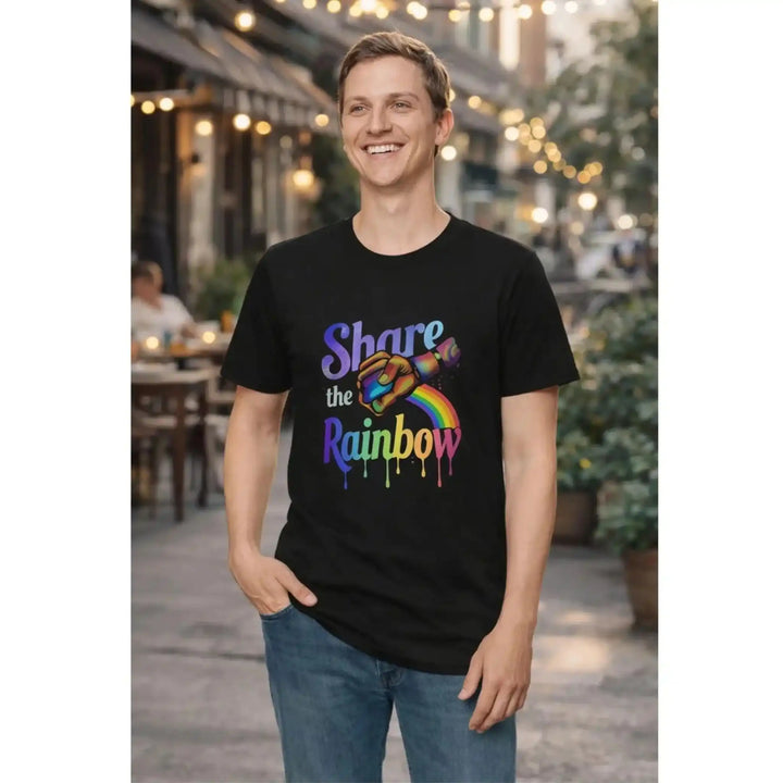 Künstlerisches T-Shirt Regenbogen Herz Design aus Baumwolle für Unisex Streetwear Kunst Mode - KlareAnsage