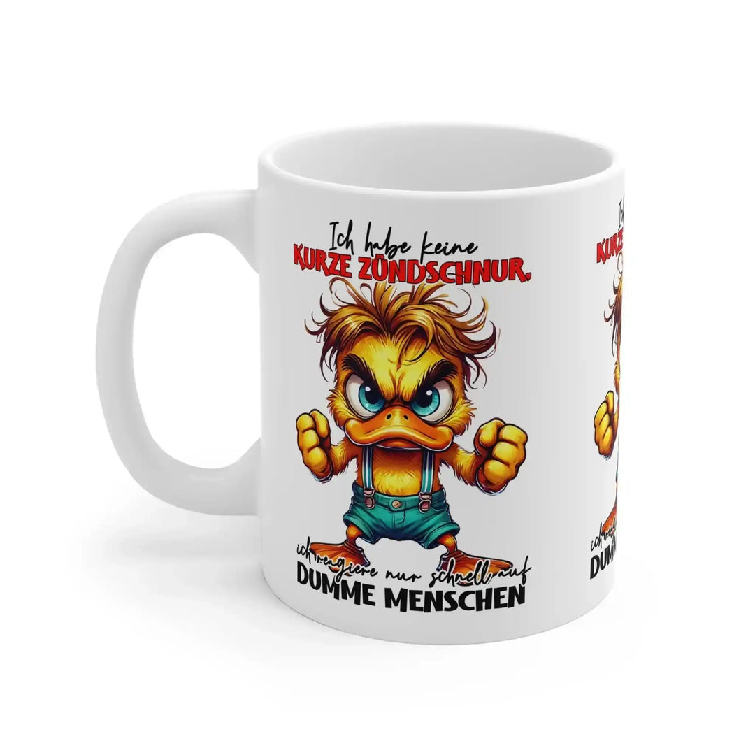 Lustige Spruch Tasse mit wütender Ente – Keine kurze Zündschnur - KlareAnsage