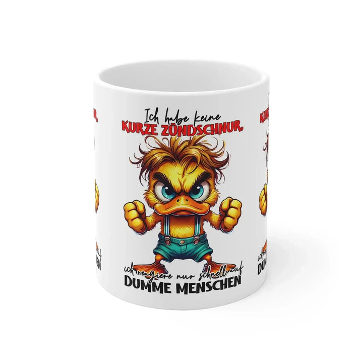 Lustige Spruch Tasse mit wütender Ente – Keine kurze Zündschnur - KlareAnsage