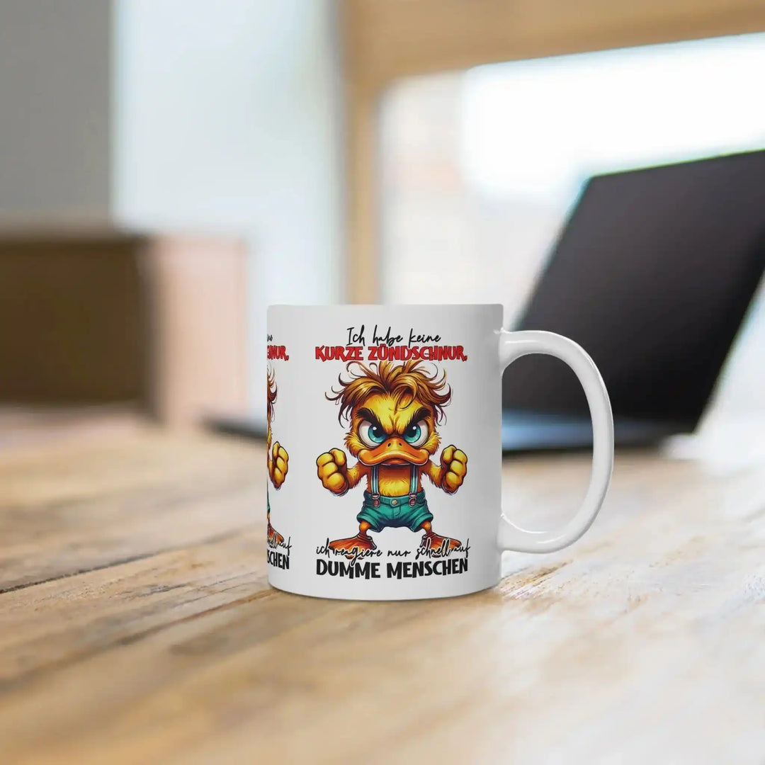 Lustige Spruch Tasse mit wütender Ente – Keine kurze Zündschnur - KlareAnsage