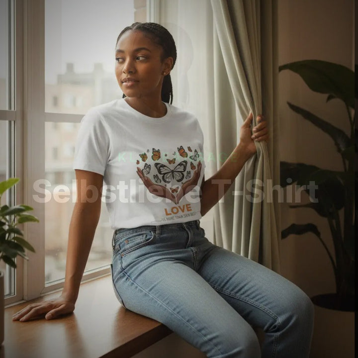 Selbstliebe T-Shirt, Inklusion Schmetterling Herz Craftnest, Baumwolle, Color Weiss, Rot und Sand, Geschenk – Clean Showcase