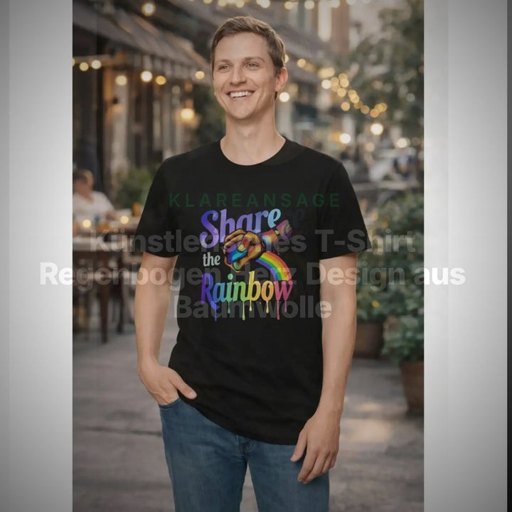 Künstlerisches T-Shirt Regenbogen Herz Design aus Baumwolle für Unisex Streetwear Kunst Mode – Clean Showcase