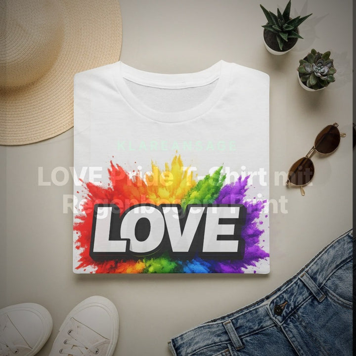 LOVE Pride T-Shirt mit Regenbogen-Print – Clean Showcase