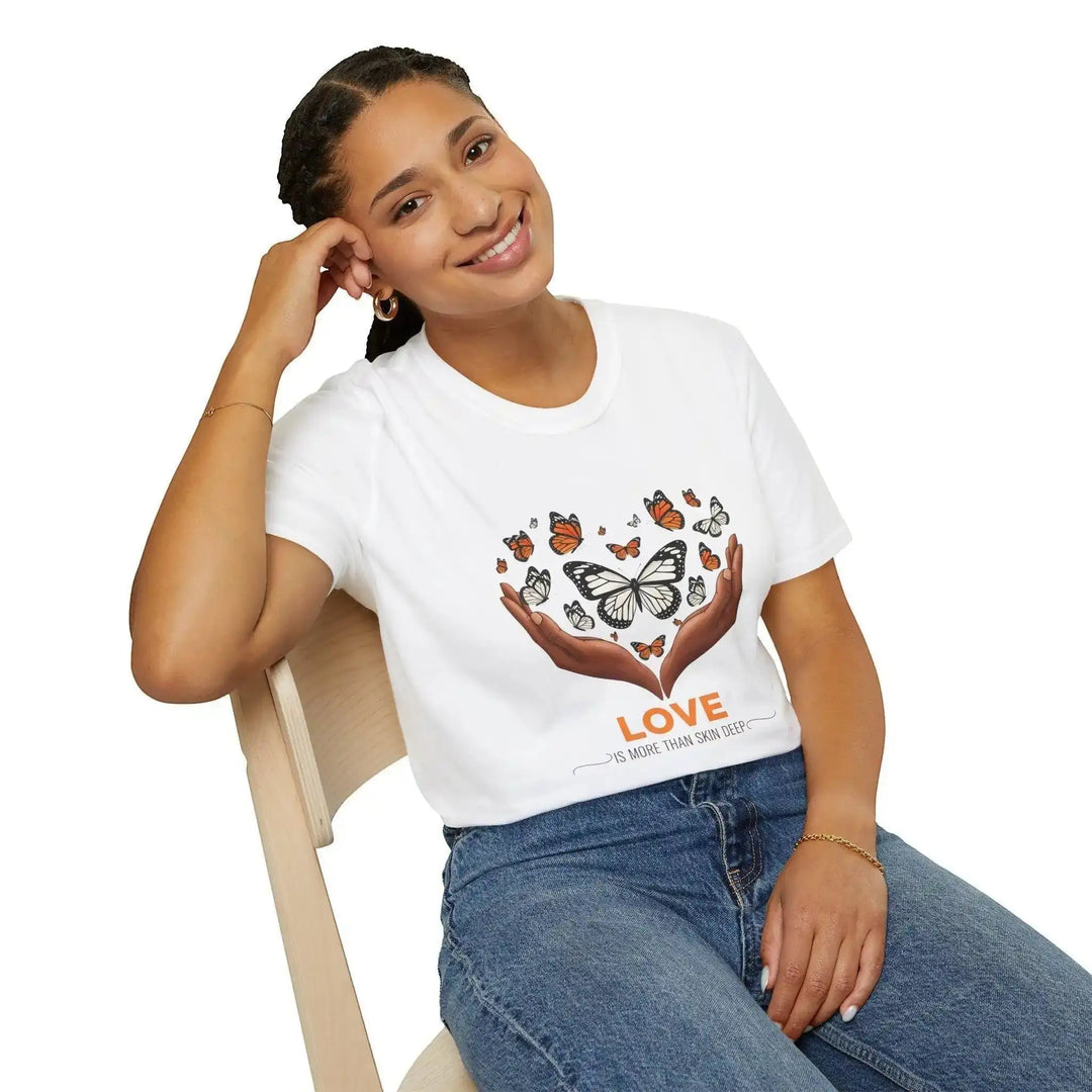 Selbstliebe T-Shirt, Inklusion Schmetterling Herz Craftnest, Baumwolle, Color Weiss, Rot und Sand, Geschenk - KlareAnsage