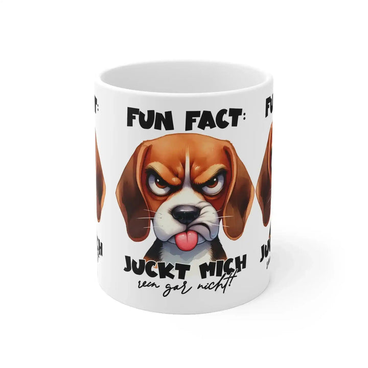 Tasse mit Beagle Motiv &amp; Spruch „Juckt mich rein gar nicht“ | Büro - Becher - KlareAnsage