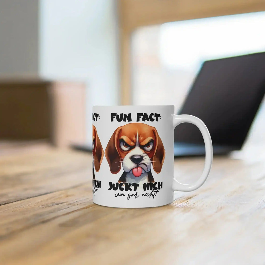 Tasse mit Beagle Motiv &amp; Spruch „Juckt mich rein gar nicht“ | Büro - Becher - KlareAnsage