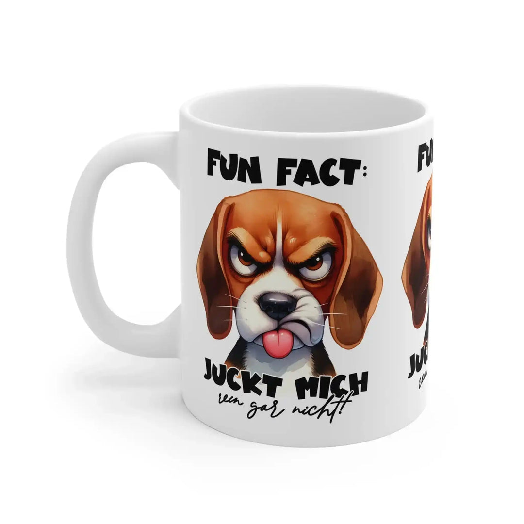 Tasse mit Beagle Motiv &amp; Spruch „Juckt mich rein gar nicht“ | Büro - Becher - KlareAnsage