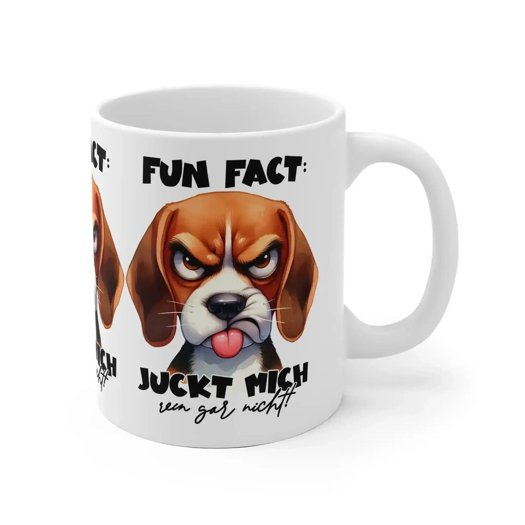 Tasse mit Beagle Motiv &amp; Spruch „Juckt mich rein gar nicht“ | Büro - Becher - KlareAnsage